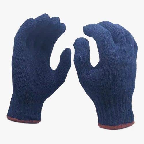 Unisex Cotton Knitted Reusable Washable Knitted/Sewing Cotton Plain Working Safety Hand Gloves for Men & Women (Color-Blue)