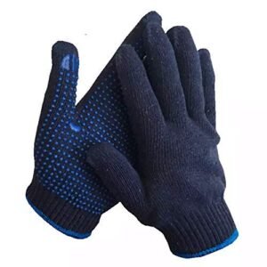 Washable and Reusable Cotton Fabric With One SideBlue Polka Dotted Safety Hand Gloves with PVC Dots Gloves