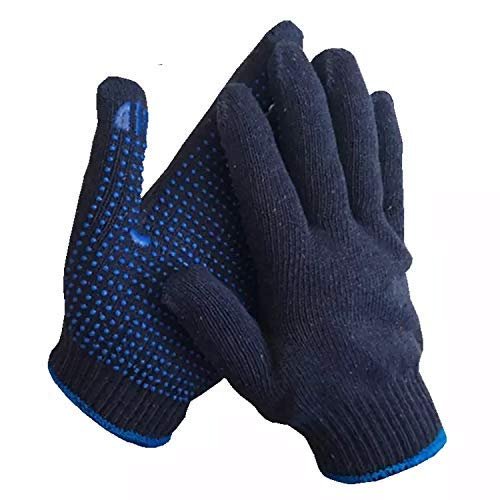 Washable and Reusable Cotton Fabric With One SideBlue Polka Dotted Safety Hand Gloves with PVC Dots Gloves