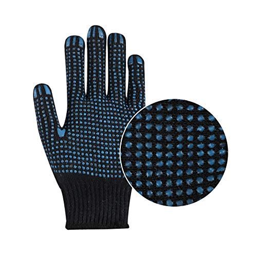 Washable and Reusable Cotton Fabric With One SideBlue Polka Dotted Safety Hand Gloves with PVC Dots Gloves