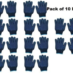 Washable and Reusable Cotton Fabric With One SideBlue Polka Dotted Safety Hand Gloves with PVC Dots Gloves