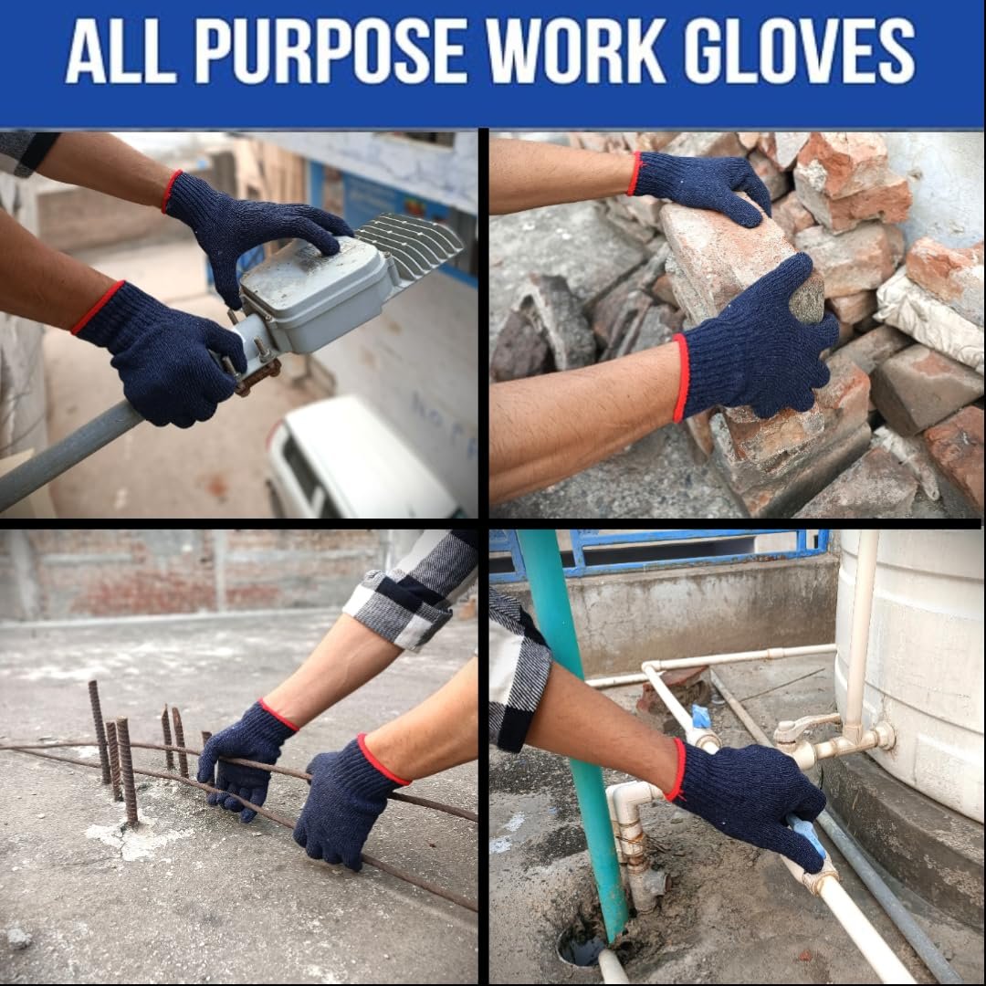 Unisex Cotton Knitted Reusable Washable Knitted/Sewing Cotton Plain Working Safety Hand Gloves for Men & Women (Color-Blue)