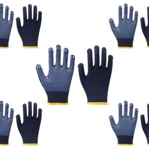 Washable and Reusable Cotton Fabric With One SideBlue Polka Dotted Safety Hand Gloves with PVC Dots Gloves
