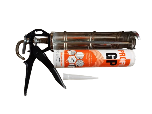 Combo of General Purpose White Silicone Sealant Adhesive Caulk with DIY GUN